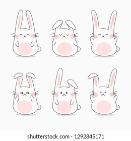 isolated kiddy funny cute rabbit emotion cartoon  set for pattern, background, banner, label, cover etc to celebrating holiday like easter's day. vector design.