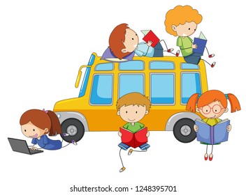 Isolated kids learning on white background illustration