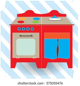 Isolated kitchen toy on a blue textured background
