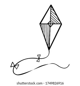 Isolated kite flying. Vector illustration of a subject on a white background. Cartoon style children's coloring book. Element for scrapbooking.