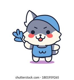 Isolated kitten cleaning. Cute emoji of a cat - Vector
