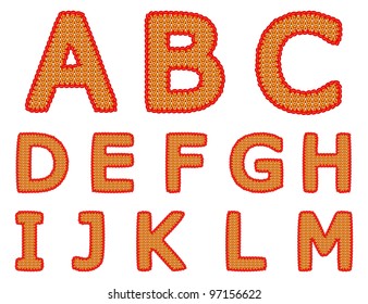 Isolated knitted alphabet set from A to M
