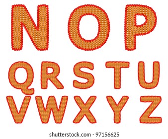 Isolated knitted alphabet set from N to Z