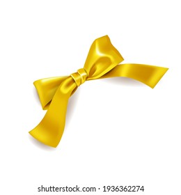 isolated knotted yellow satin ribbon bow in realistic style. Vector stock illustration isolated on white background. clipart