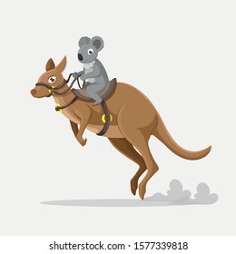 Isolated koala and jumping kangaroo