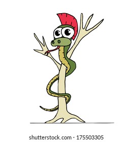 isolated kolor snake on the tree on the white background