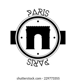 an isolated label with a black silhouette of the arc of triumph