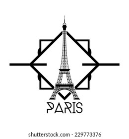 an isolated label with a black silhouette of the eiffel tower