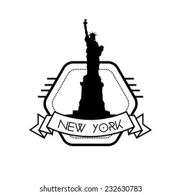an isolated label with a black silhouette of the statue of the liberty