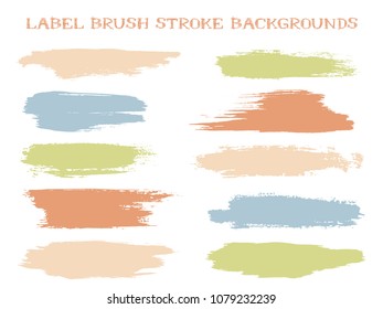 Isolated label brush stroke backgrounds, paint or ink smudges vector for tags and stamps design. Painted label backgrounds patch. Vector ink color palette swatches. Ink dabs, green brown splashes.