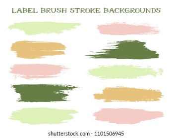 Isolated label brush stroke backgrounds, paint or ink smudges vector for tags and stamps design. Painted label backgrounds patch. Interior paint color palette samples. Ink dabs, green pink splashes.