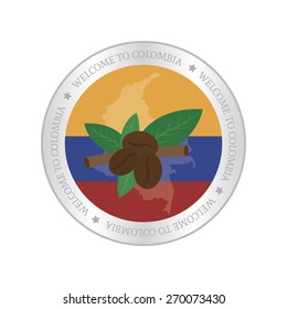 Isolated label with a colombian flag and a monument. Vector illustration