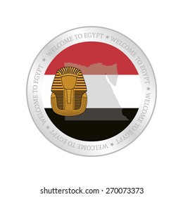 Isolated label with an egyptian flag and a monument. Vector illustration