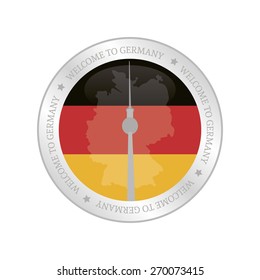 Isolated label with a german flag and a monument. Vector illustration