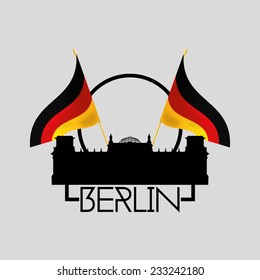 an isolated label with german flags and the reichstag building