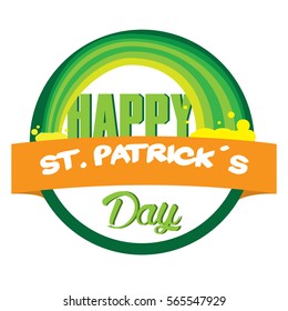 Isolated label with a green rainbow and text, Patrick day vector illustration