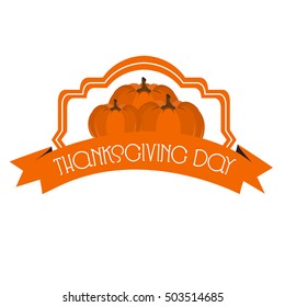 Isolated label with a group of pumpkins, Thanksgiving day vector illustration