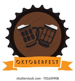 Isolated label with a pair of beer mugs, Oktoberfest vector illustration