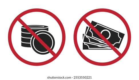 Isolated label pictogram cashless Payment only, cash money is not accepted, for cashier and store sticker
