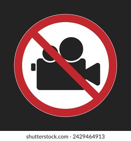 Isolated label pictogram of do not take video, no picture, no camera allowed