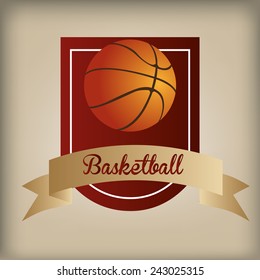 an isolated label with a ribbon with text and a basketball ball