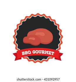 Isolated label with a ribbon with text and a pair of meal icons