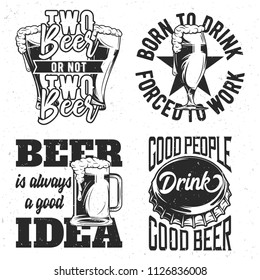 Isolated label set with hand drawn beer mugs and bottle cap