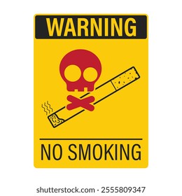 Isolated label sign smoking kills, no smoking with illustration skull