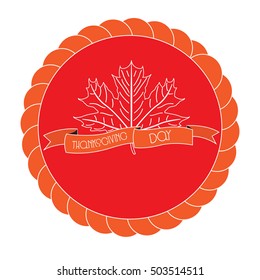Isolated label with a sketch of a leaf, Thanksgiving day vector illustration