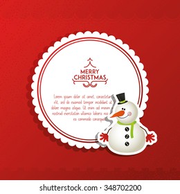 Isolated label with a snowman icon on a red background