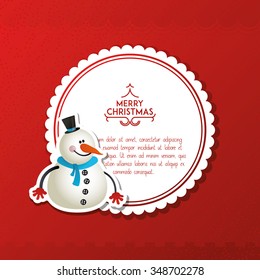 Isolated label with a snowman icon on a red background