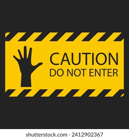 Isolated label sticker design of Caution Do Not Enter, Authorized Personne Only with safety yellow stripes and hand prohibition sign