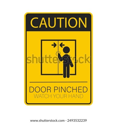 Isolated label sticker hand pinched by closing door, safety sign for gate, bus, train, lift, elevator 