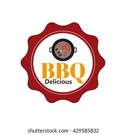 Isolated label with text and a grill icon on a white background