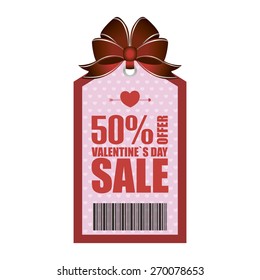 Isolated label with text, hearts and a ribbon for sales. Vector illustration