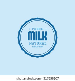 Isolated label with text and icon for milk products
