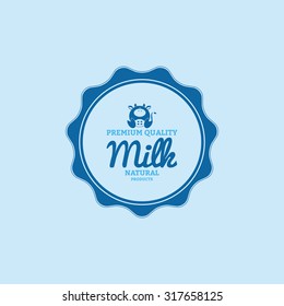 Isolated label with text and icon for milk products
