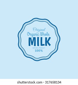 Isolated label with text and icon for milk products