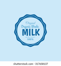Isolated label with text and icon for milk products