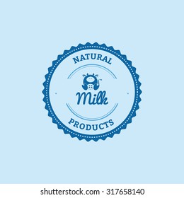 Isolated label with text and icon for milk products