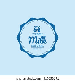 Isolated label with text and icon for milk products