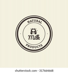 Isolated label with text and an icon for milk products