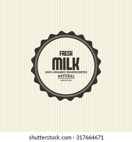Isolated label with text and an icon for milk products