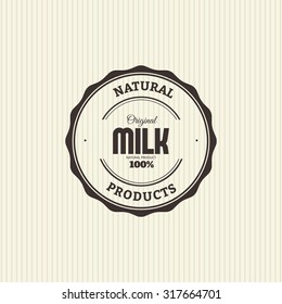 Isolated label with text and an icon for milk products