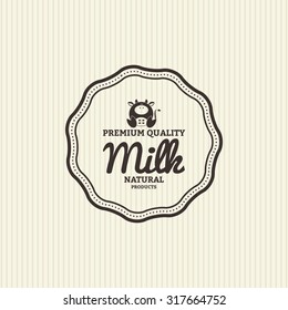 Isolated label with text and an icon for milk products