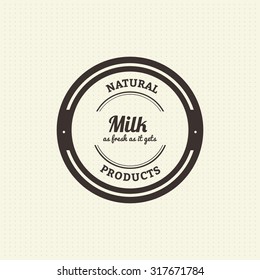Isolated label with text and an icon for milk products