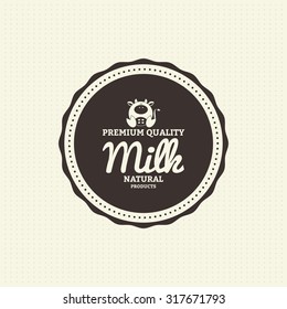 Isolated label with text and an icon for milk products