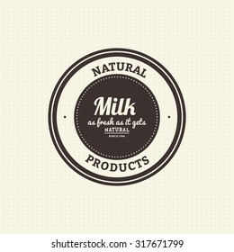 Isolated label with text and an icon for milk products