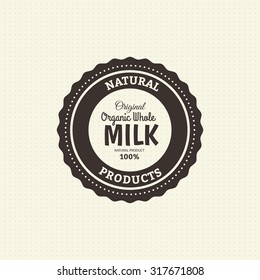 Isolated label with text and an icon for milk products