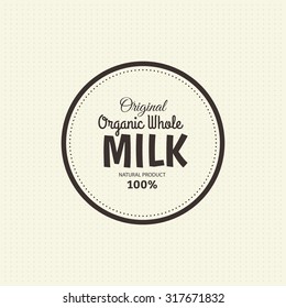 Isolated label with text and an icon for milk products